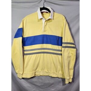 90s Rugby Polo Pullover Button Up Shirt Yellow‎ Blue LARGE Distressed Blokecore